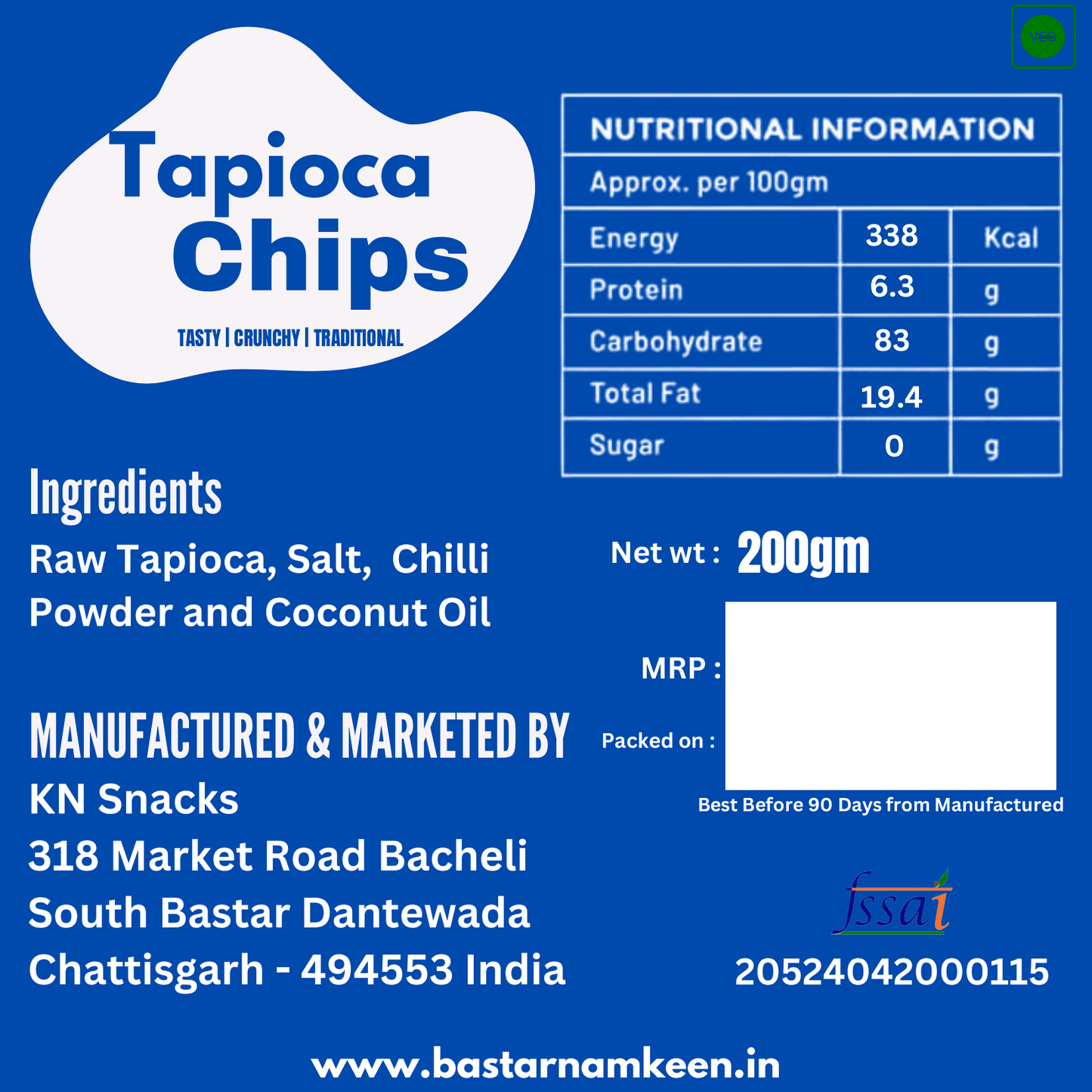 Tapioca Chips - 200g A Crunchy Delight | Namkeen Snacks for Foodie Indians