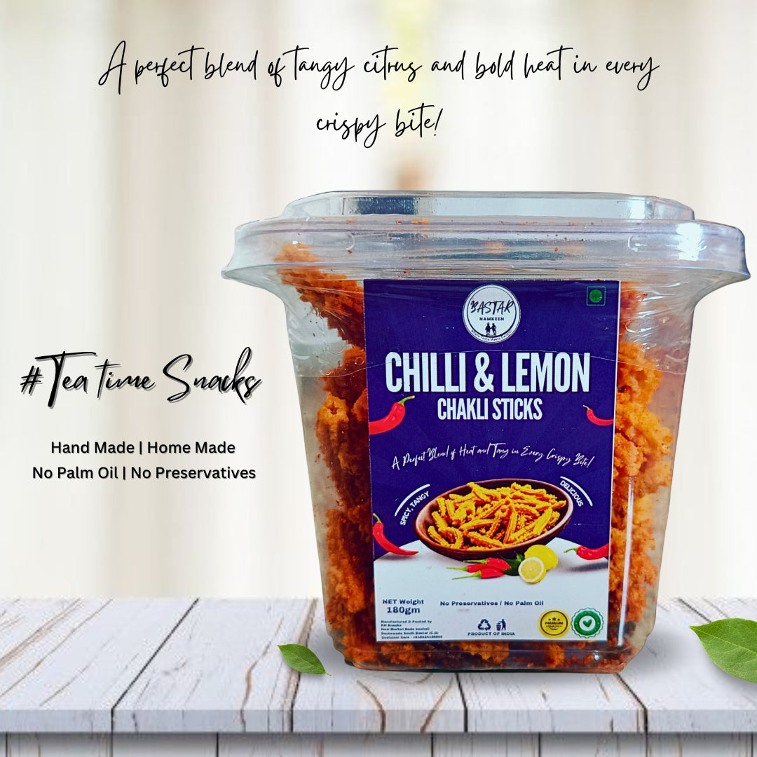 Chilli & Lemon Chakli Stick - 180gm | Namkeen Snacks for Foodie Indian